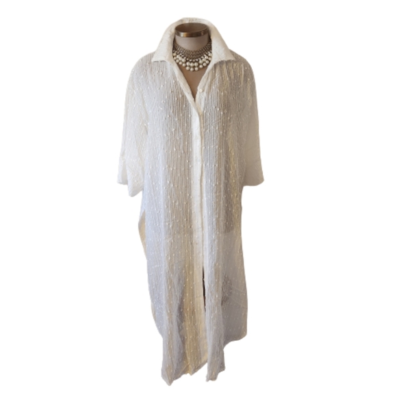 GORGEOUS ☆ SEMI-SHEER WHITE ☆ SHIRT STYLE DUSTER ☆ NWT - Picture 2 of 13
